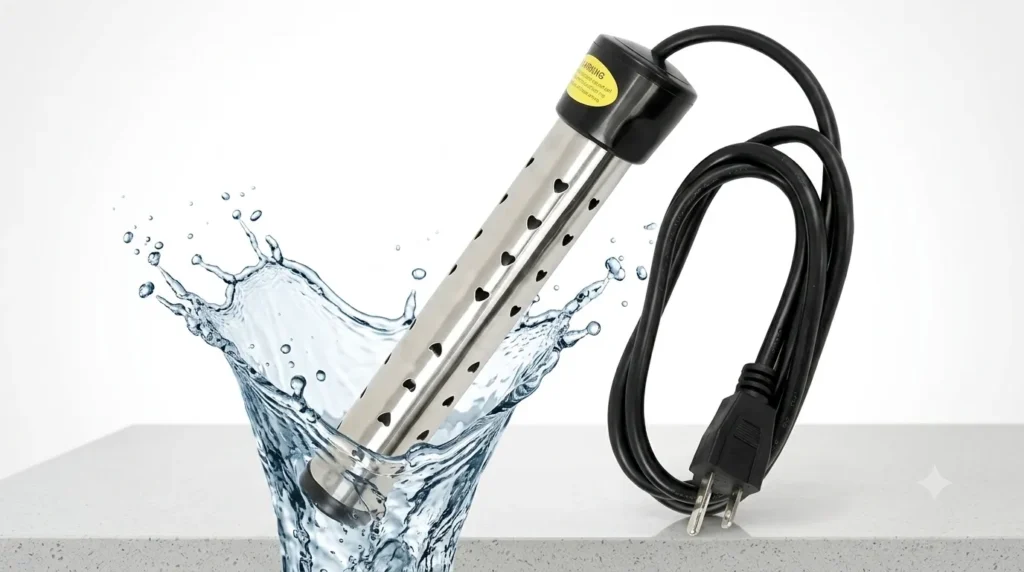 Blogs 6 Immersion water heater element in a glass of water, the type recalled by the CPSC